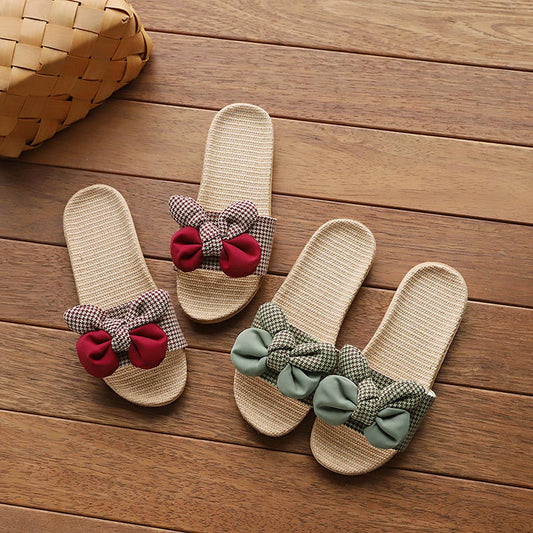 Korean Style Linen Bow Slippers for Summer