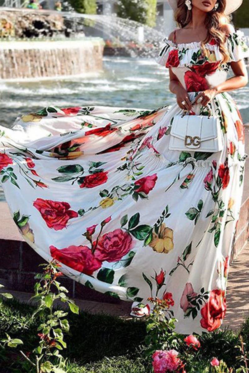 STYLISH OFF THE SHOULDER PRINT HOLIDAY MAXI DRESS_CWDMD1319