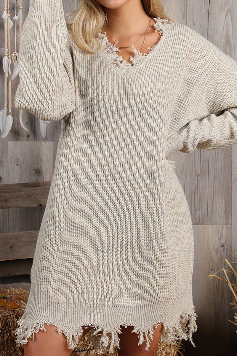 CWDSD10363_INPLUS SOFT TWO TONE DISTRESSED HEM SWEATER DRESS