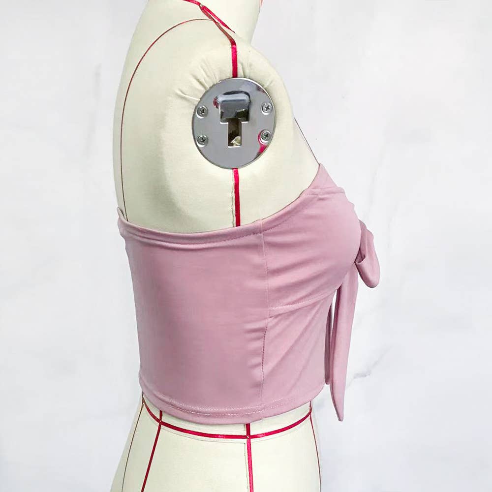 Sexy Solid Tie Strap Sleeveless Crop Top