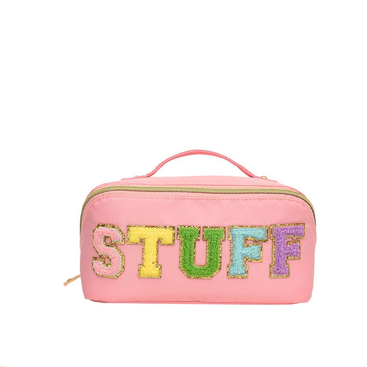 NYLON HAND-HELD FLOCKING LETTER COSMETIC BAG_CWAB4383