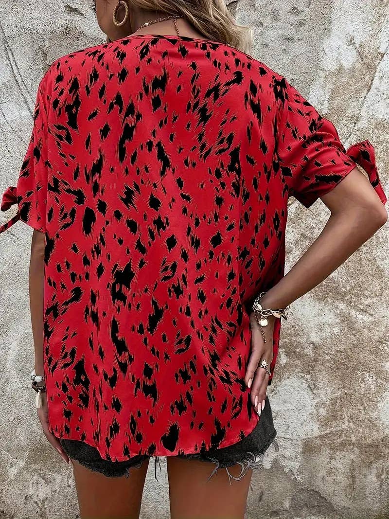 Round-neck tie leopard print stylish shirt