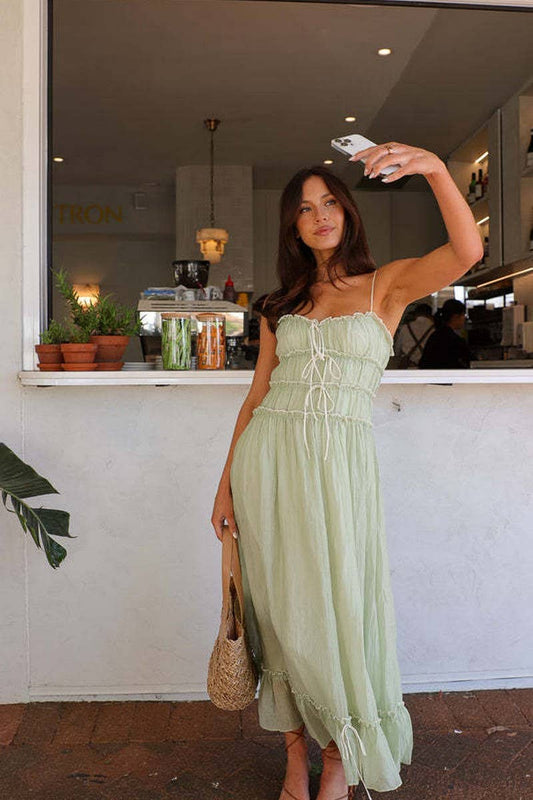 CWDMD5672_RUFFLE STRAP BOW TIE ELEGANT FORMAL MAXI DRESS