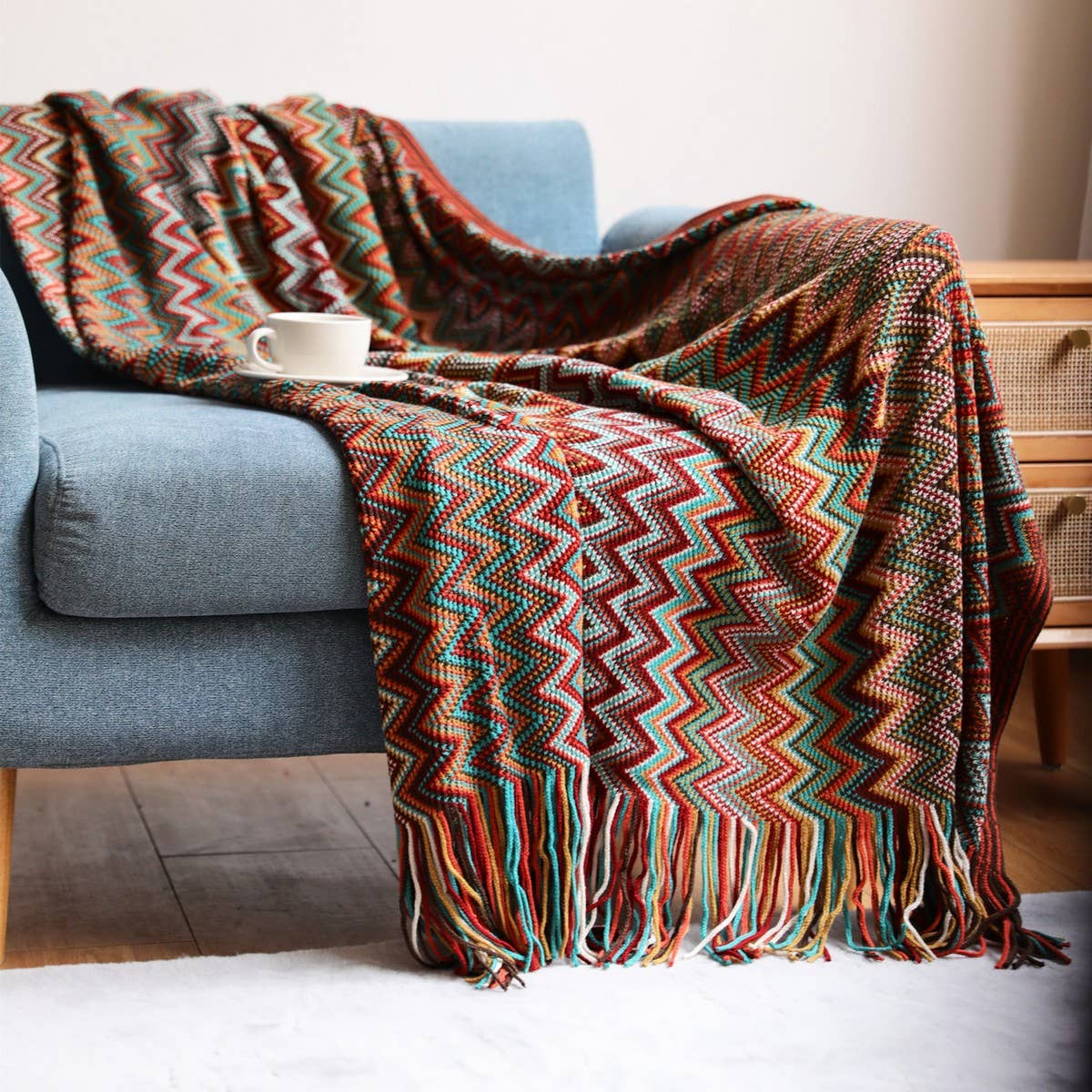 KNITTED STRIPED SOFA BLANKET BLANKET