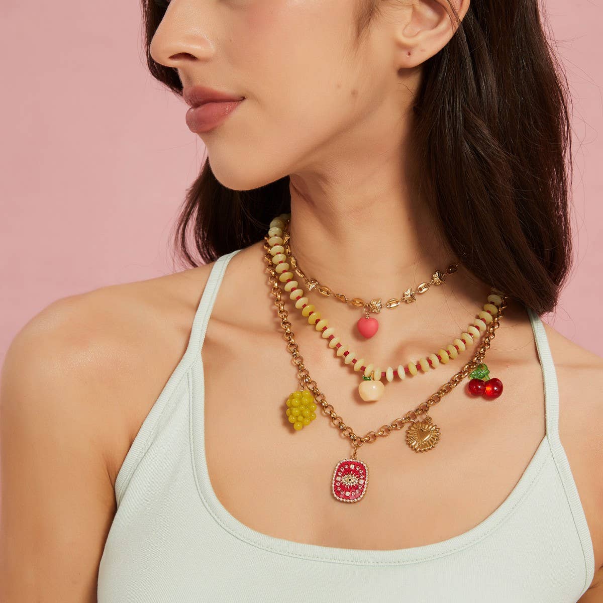 Trendy Titanium Steel Necklace with Fruit Charms