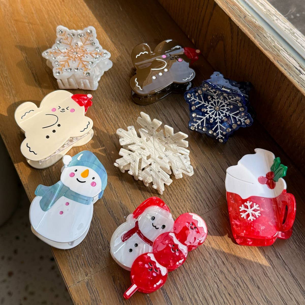 CWAHA4446_SANTA CLAUS SNOWFLAKE CARTOON DIAMOND HAIRPIN