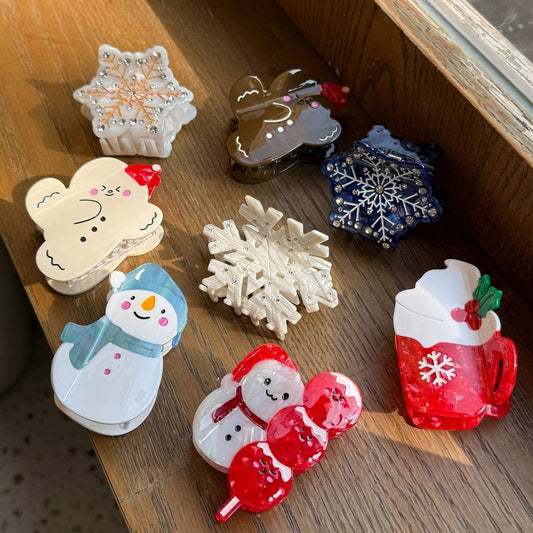 CWAHA4446_SANTA CLAUS SNOWFLAKE CARTOON DIAMOND HAIRPIN