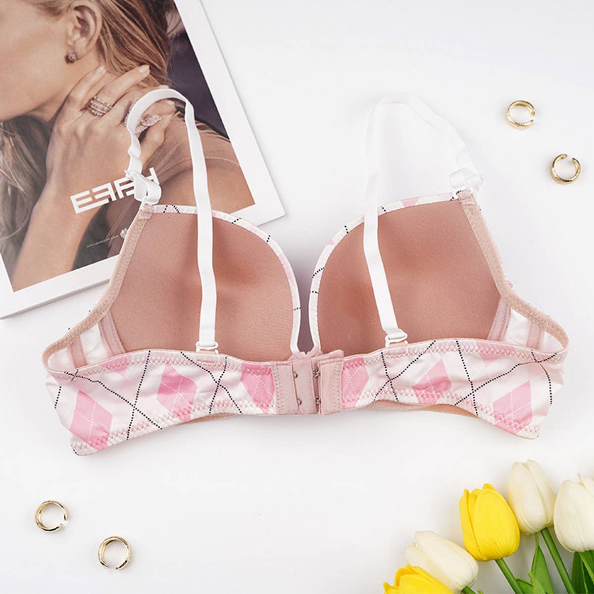 WOMEN FASHION PINK GATHERED BRA