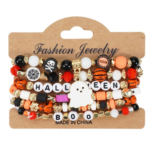 CWAJE05679_HALLOWEEN BOO BEADED ELASTIC BRACELET SET 6PCS
