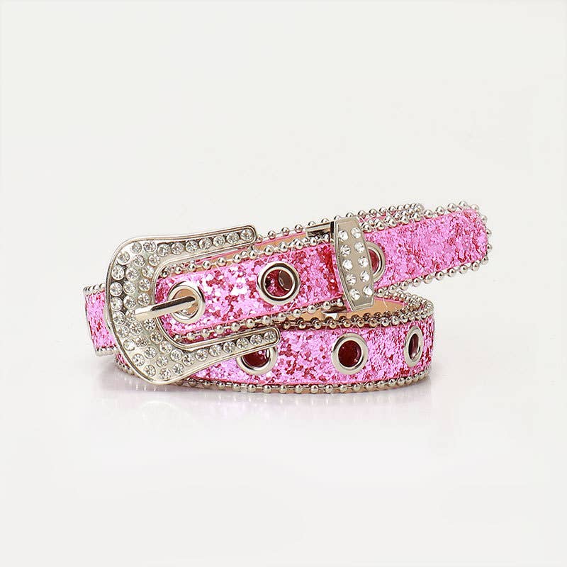 Trendy rhinestone needle buckle women's belt