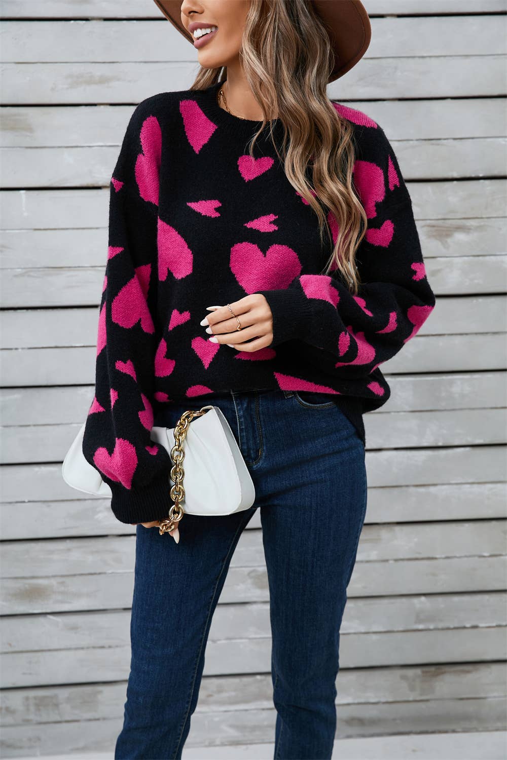 VALENTINE'S DAY MATCHING HEART JACQUARD SWEATER