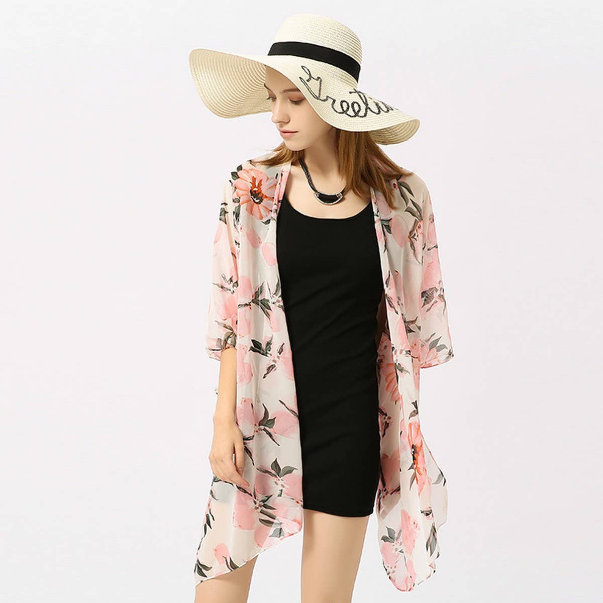 LEMON PRINT OPEN FRONT KIMONO CARDIGAN FOR SUMMER