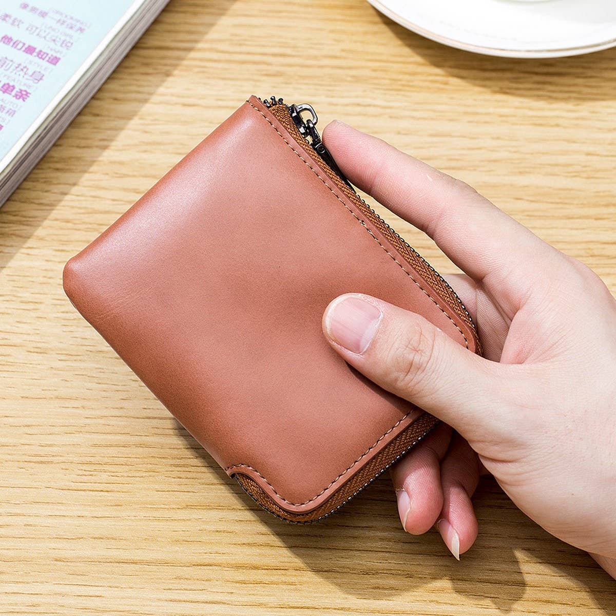 SHORT LEATHER SHORT RETRO ZIPPER ULTRATHIN CARD BAG_CWAB3874