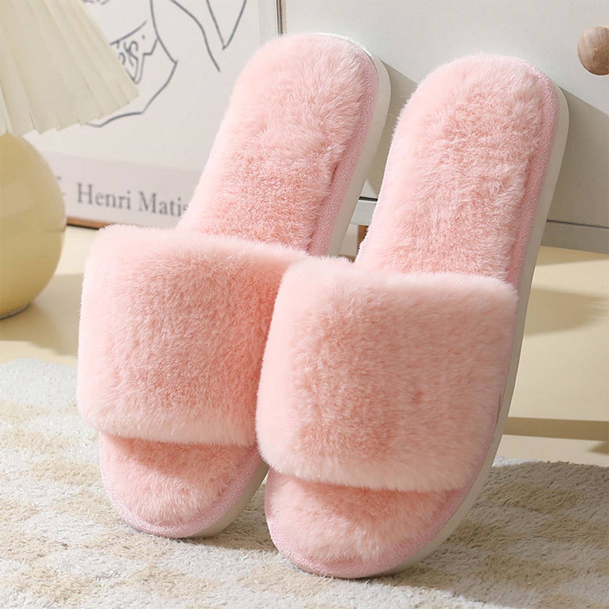 Faux rabbit fur slippers For Women