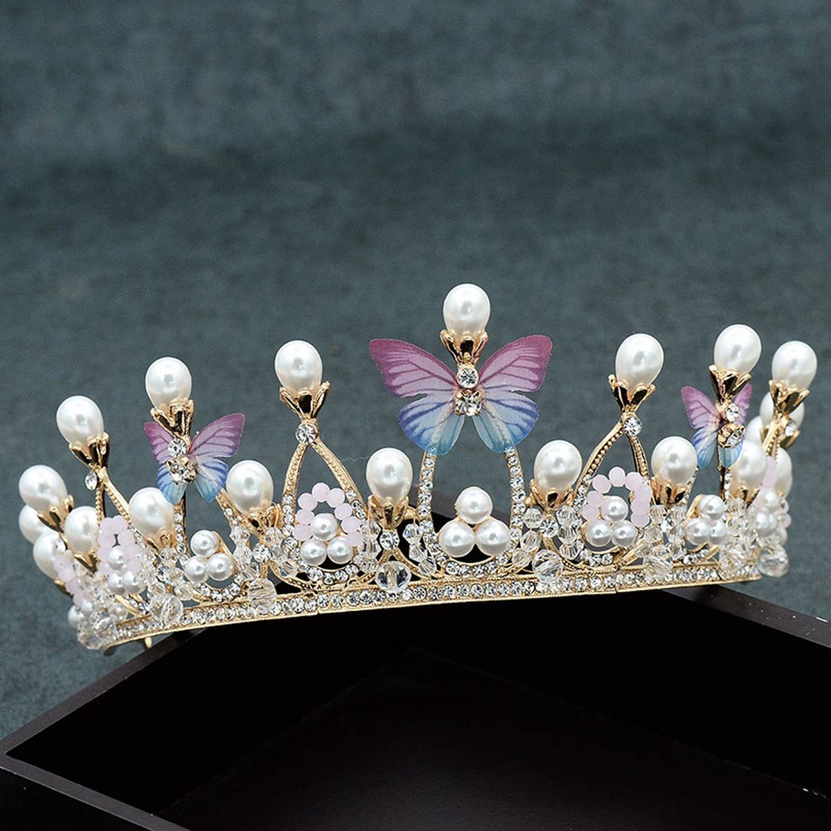 COLORFUL BUTTERFLY PEARL TIARA BRIDAL CROWN