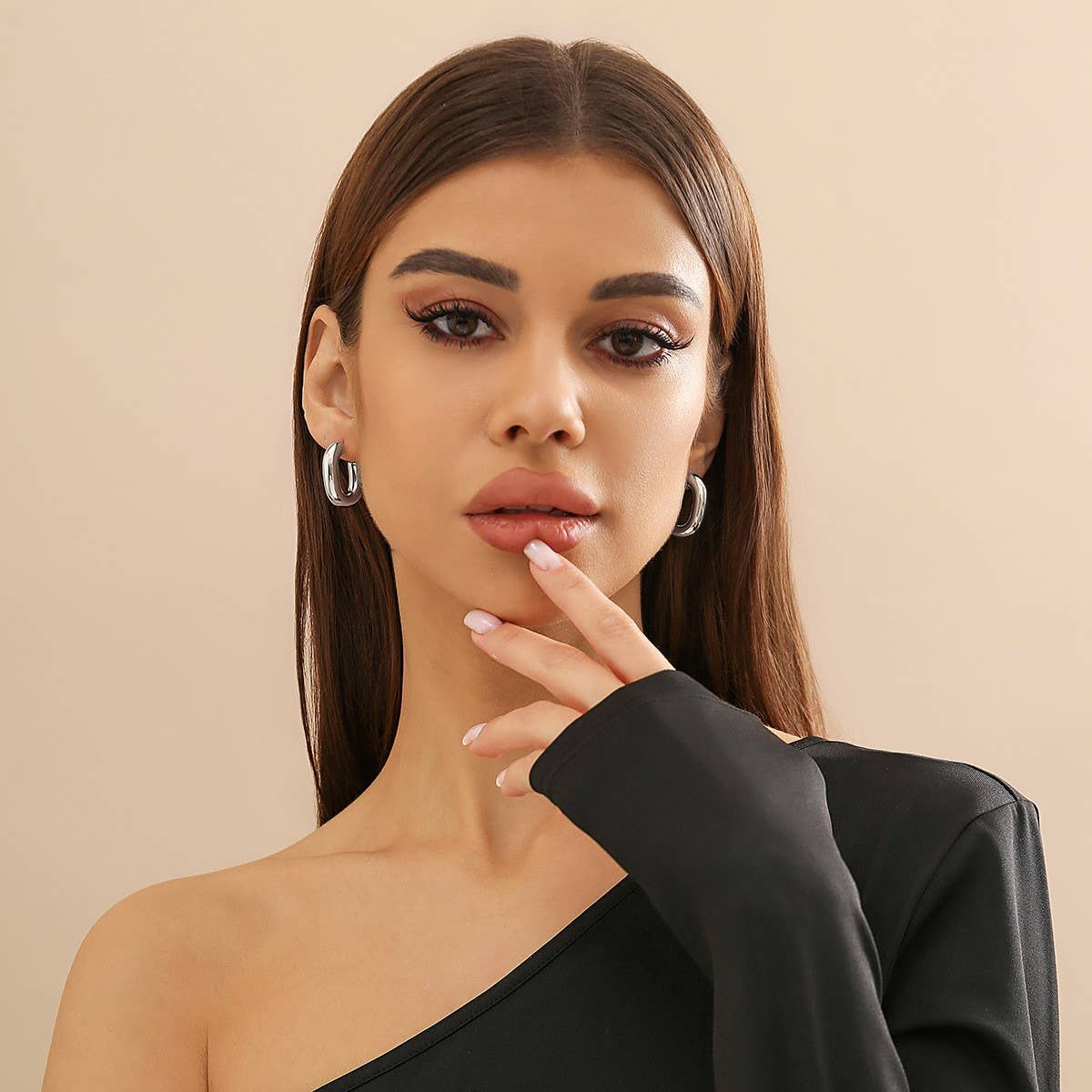 METAL WIND CIRCULAR RING THICK CHAIN EARRINGS