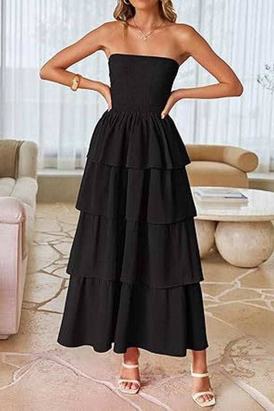 CWDMD6364_OFF-THE-SHOULDER LAYERED TUBE-TOP SUNDRESS