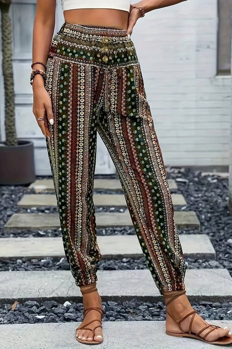 CWBLP2069_BOHO PRINT ELASTIC WAIST DRAPED JOGGER PANTS