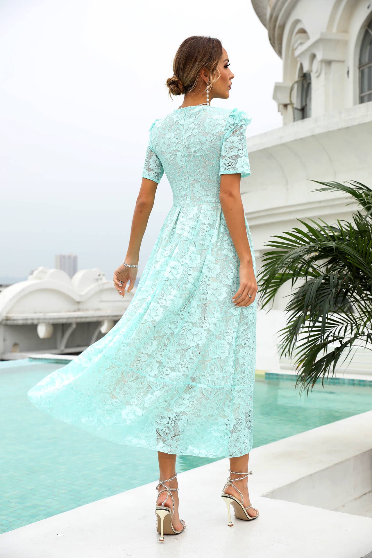 LACE COMMUTER HIGH-WAISTED V-NECK DRESS