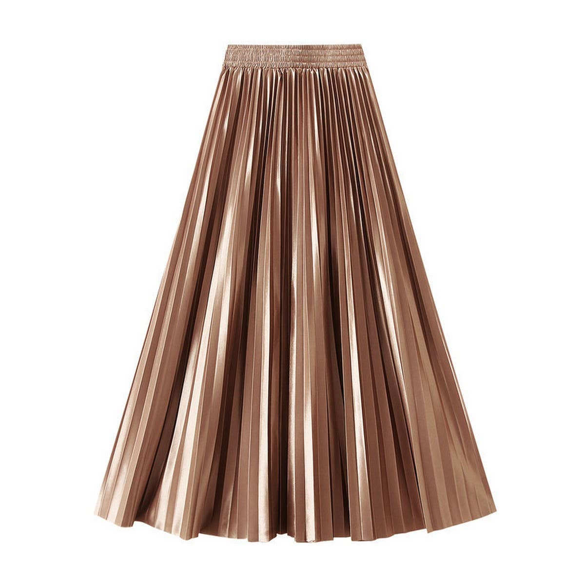 Slimming Shiny High-Waist Pleated Midi Skirt_CWBMS0329