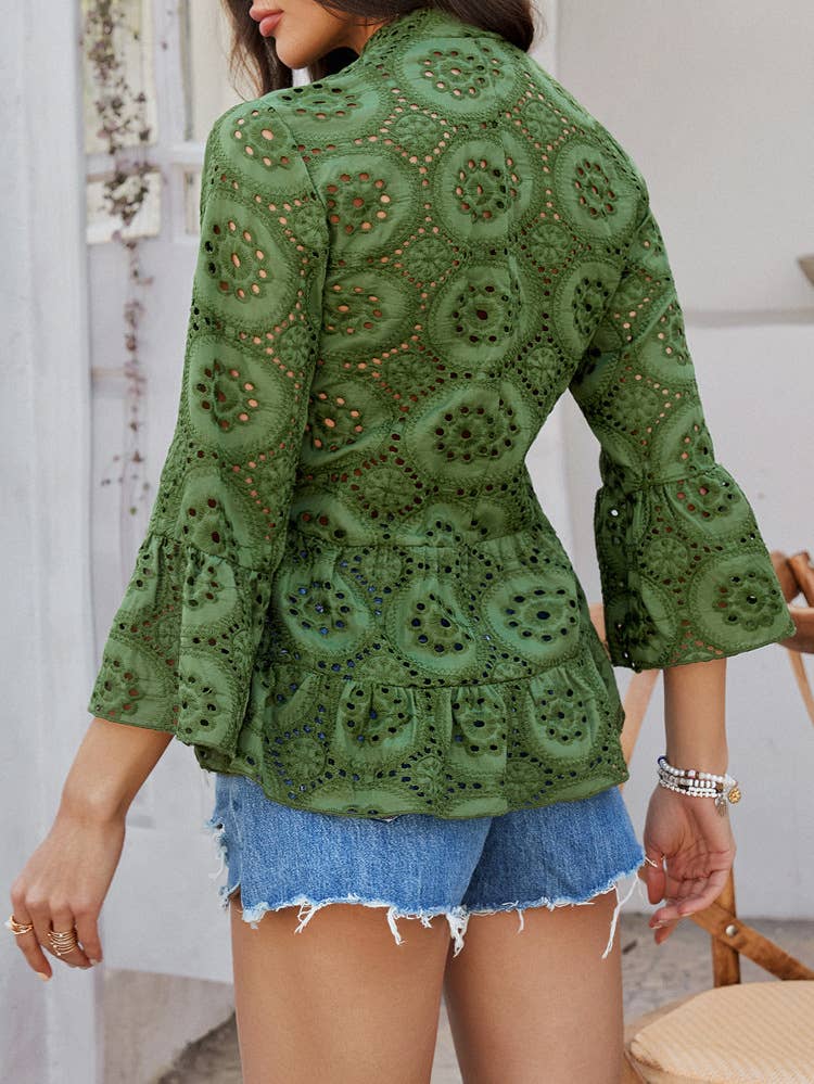 Leisure solid color V-neck single breasted shirt