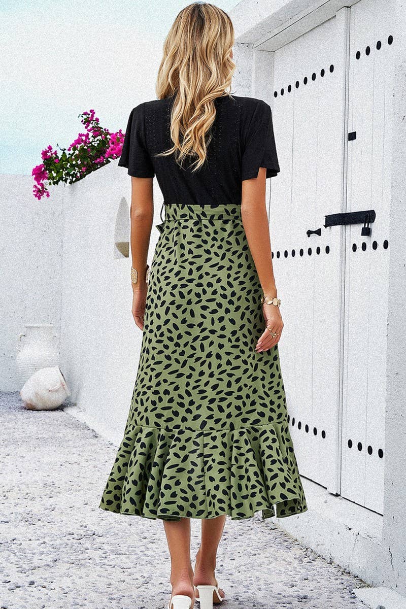 TEMPERAMENT CONTRASTING COLOR V NECK DRESS_CWDSD2811