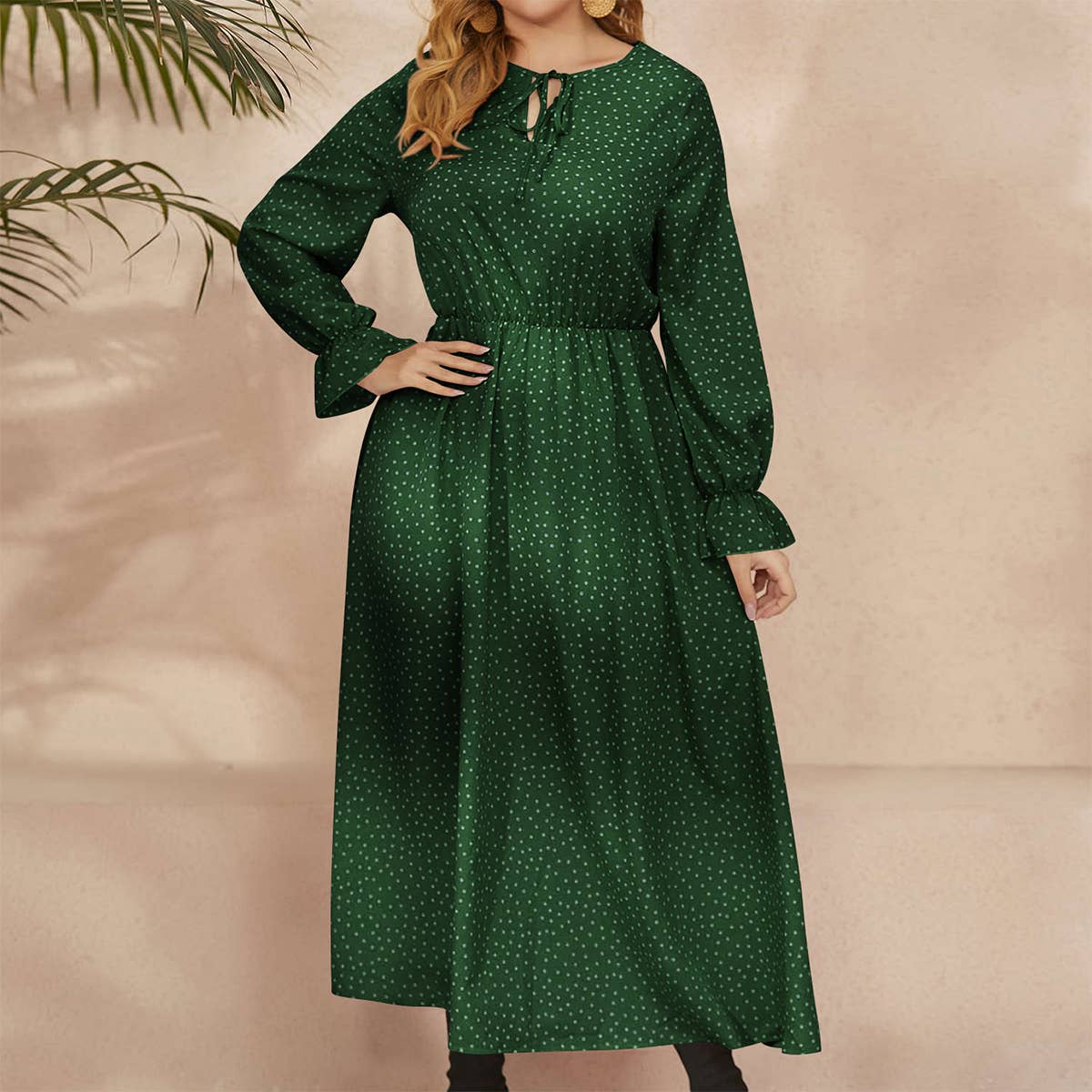 Plus Size Polka Dot Dress ??Loose Long Sleeve Fit_CWDMD5977