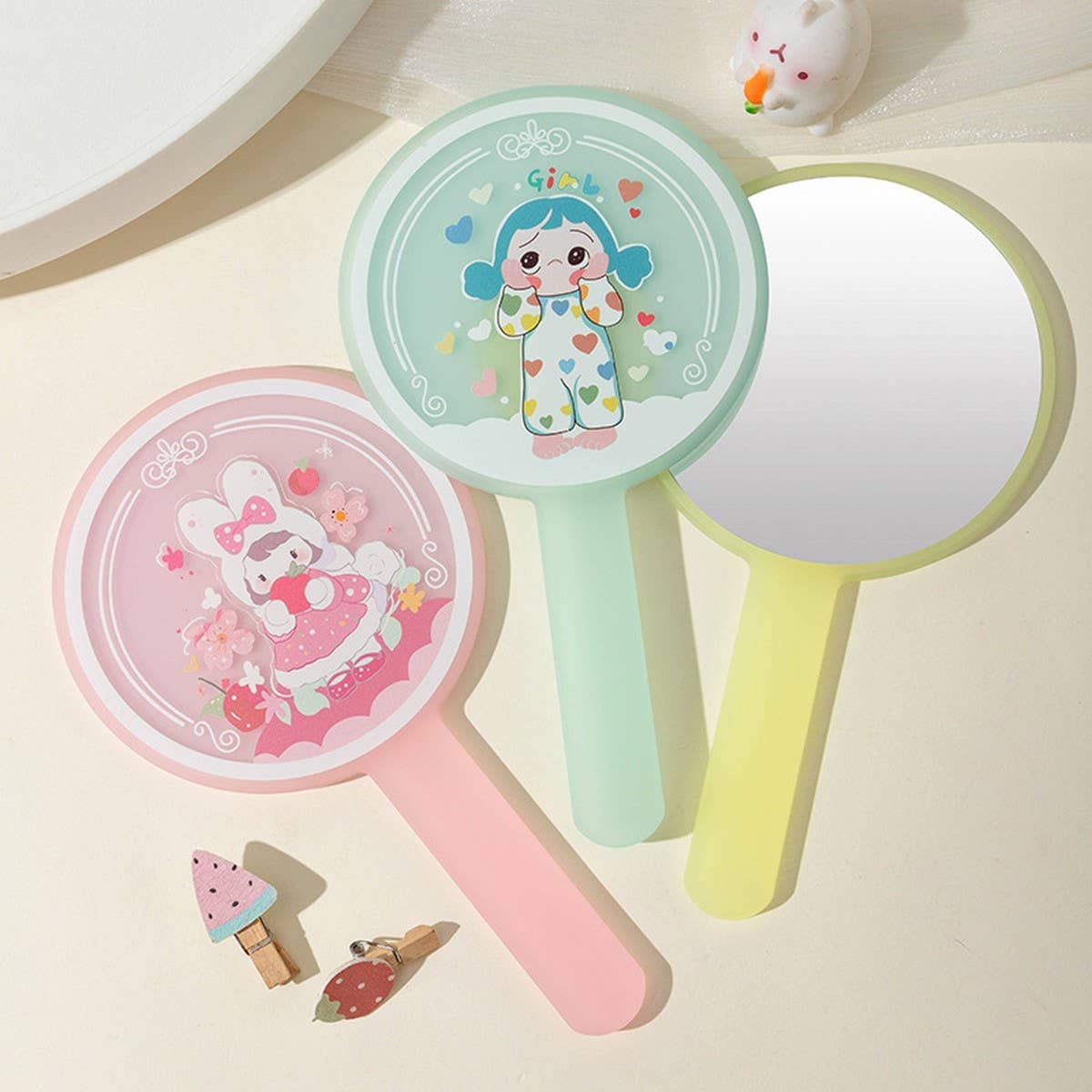 CWMM6948_PORTABLE CARTOON PRINT GIRL HANDLE MIRROR