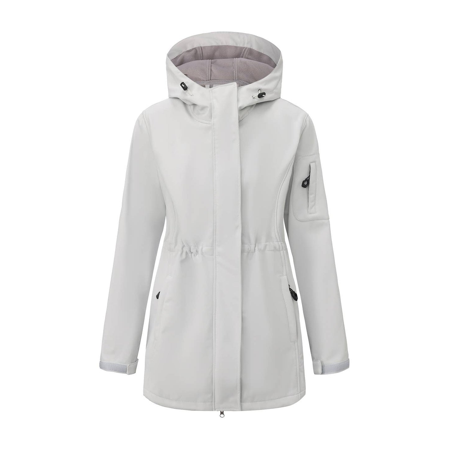 Hooded multi-pocket fleece down jacket