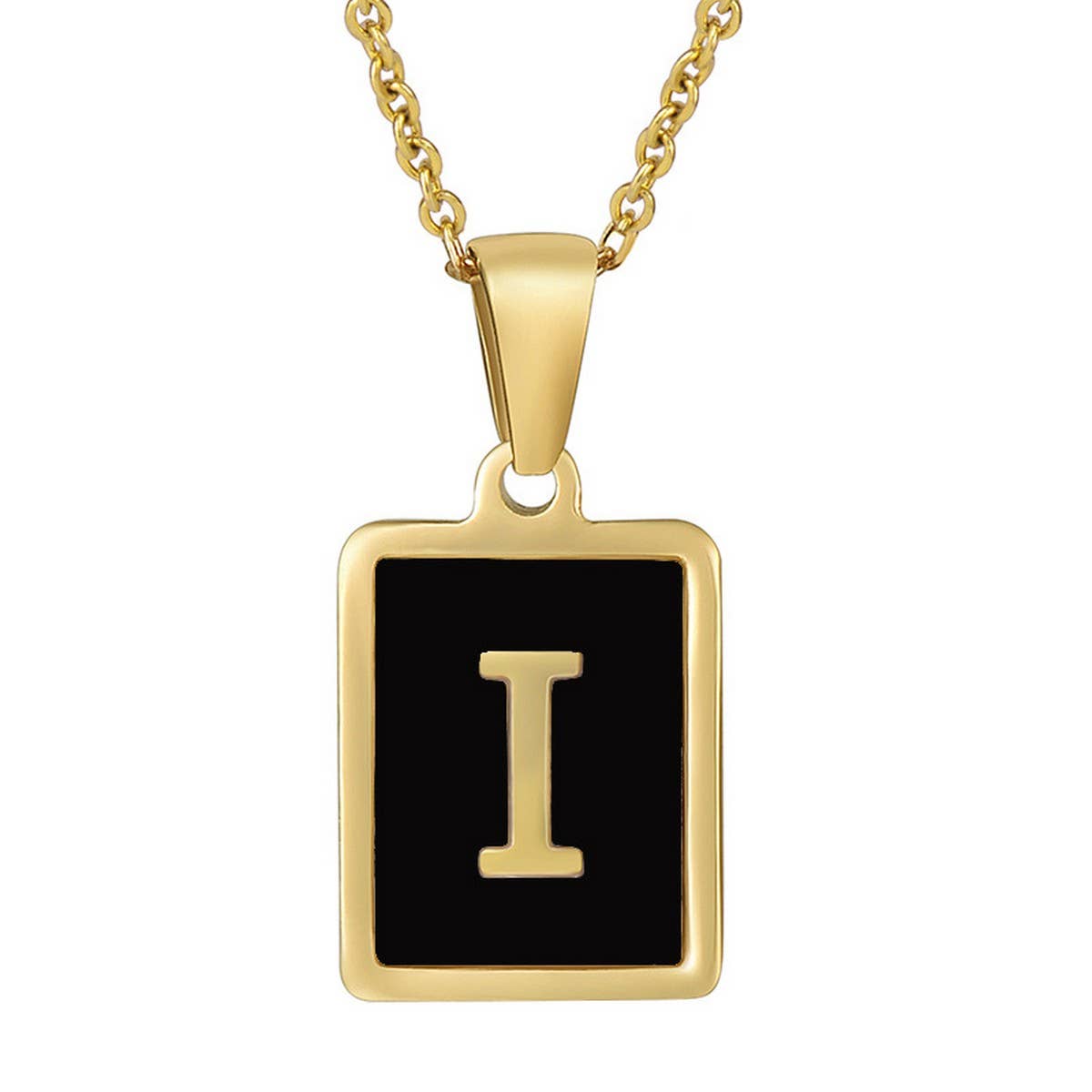 CWAJE1947_Personality Square Black Letter Necklace,Gold