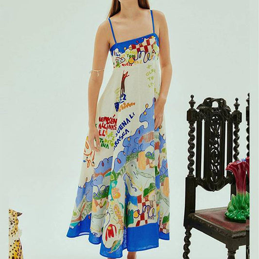 Sexy graffiti print flared sundress