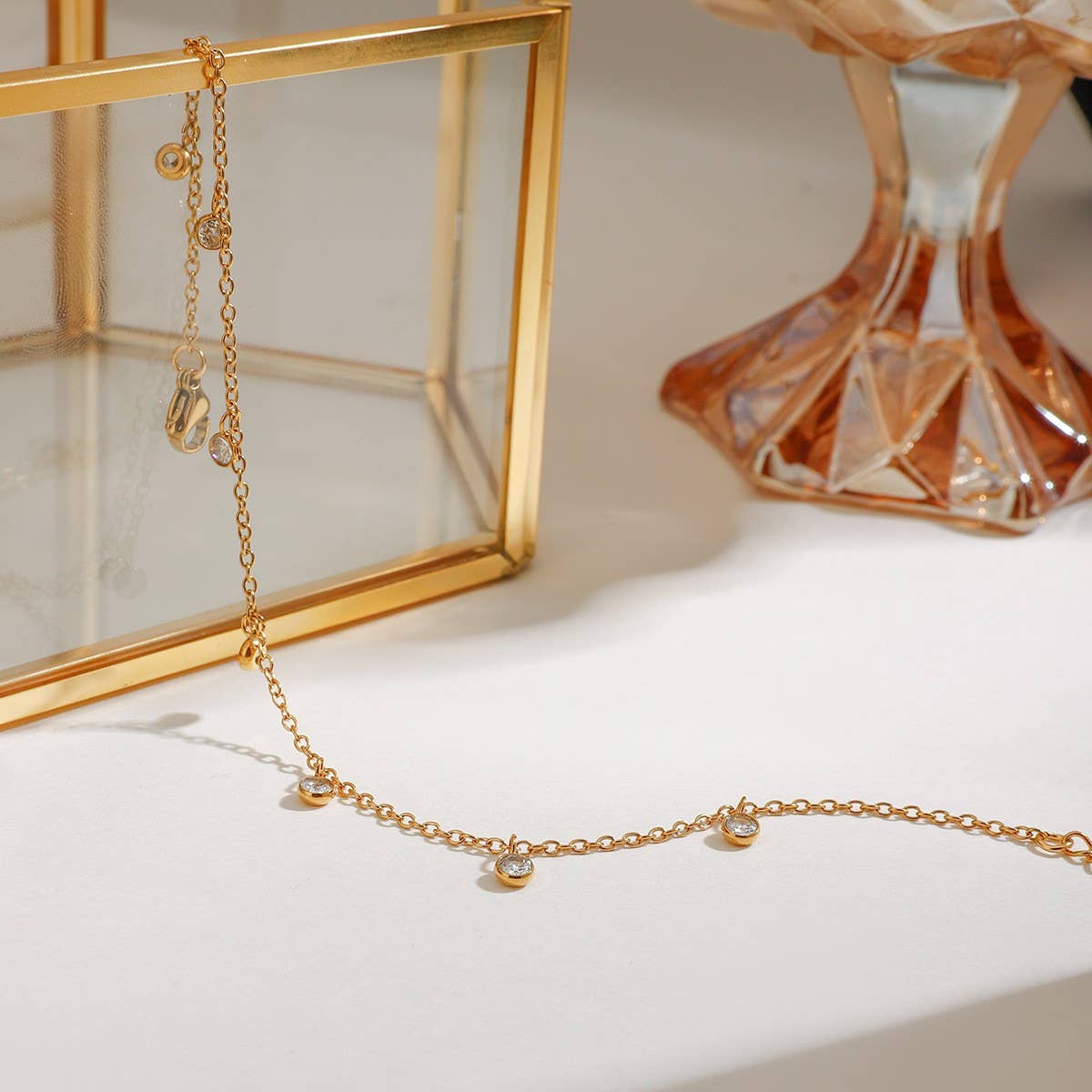 Fashion 18K Gold Zircon Stainless Steel Anklet_CWAJE4789