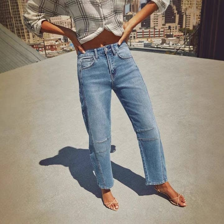 Casual loose mid-waist straight tube wash fashion jeans