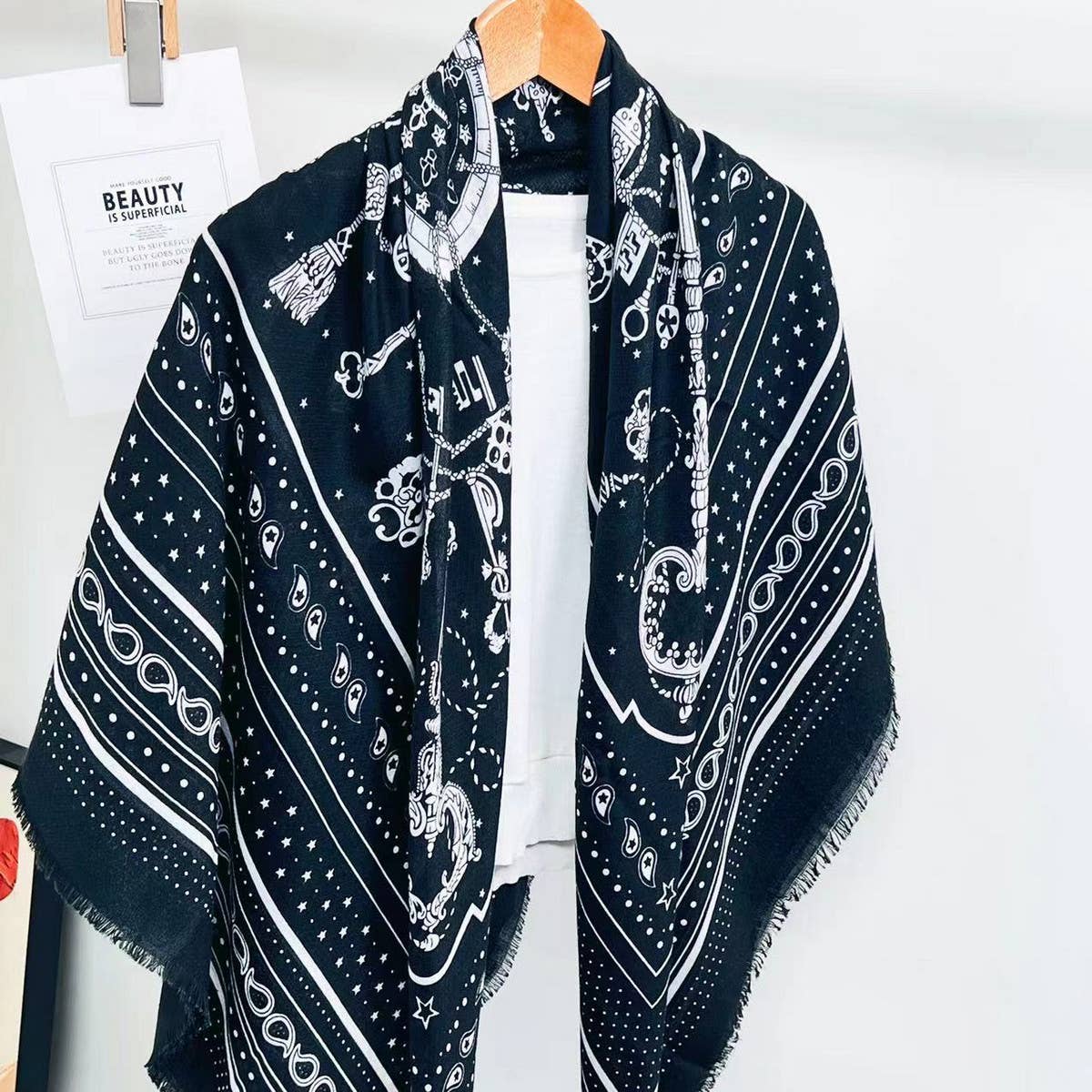 Chain Print Silk Wool Scarf ??Luxury Travel Shawl_CWASC0895