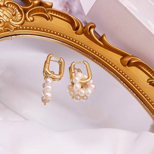 Irregular pearl metal knitted stud earrings