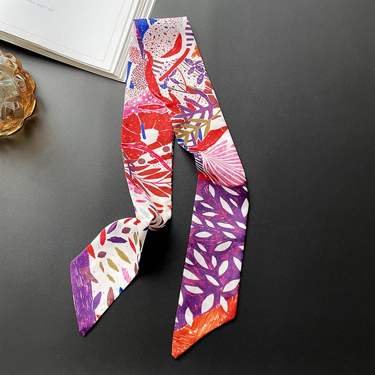 NARROW DECORATIVE SILK SCARF WITH TIEABLE BOW