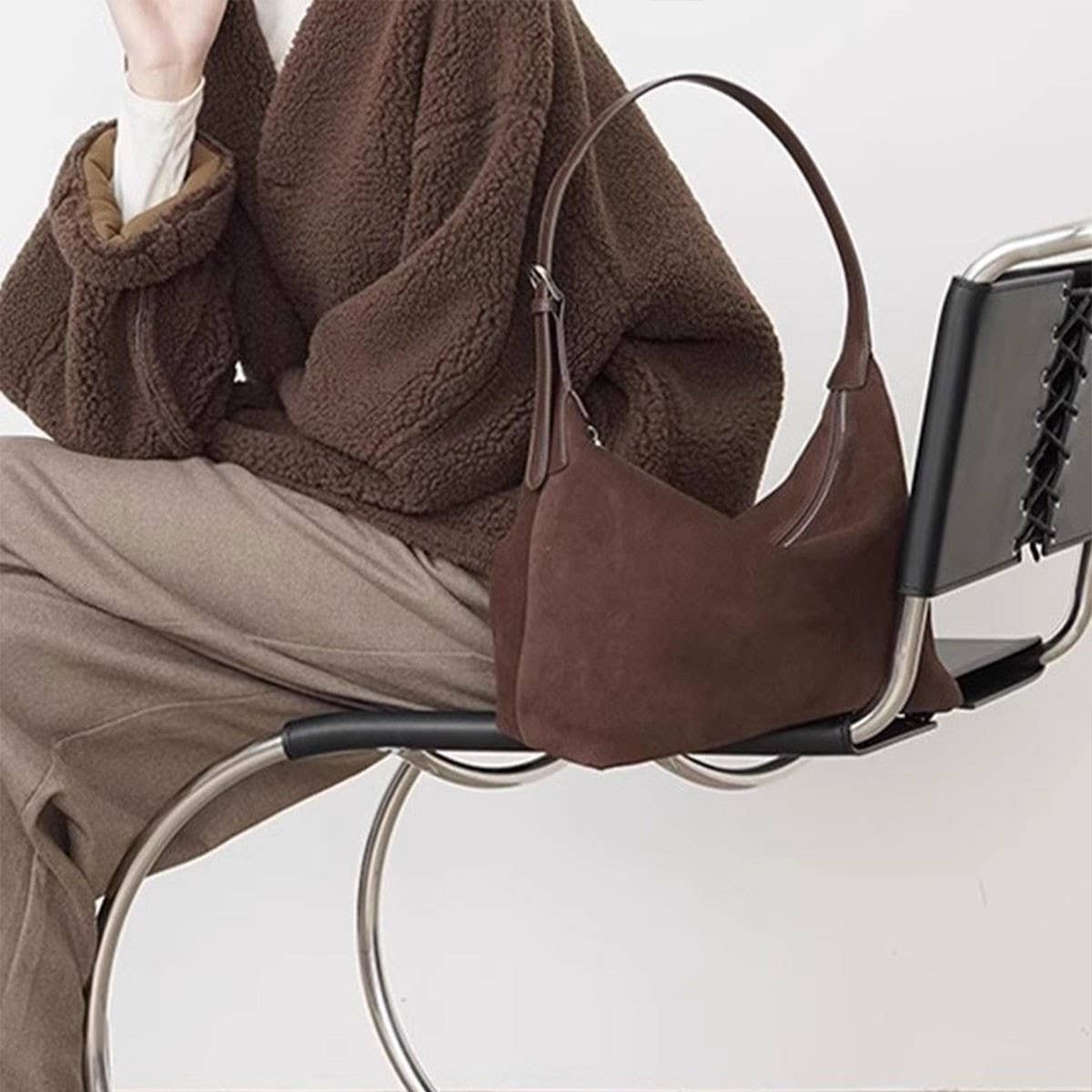 HANDBAG SUEDE FROSTED BAG VINTAGE SHOULDER BAG_CWAB4108