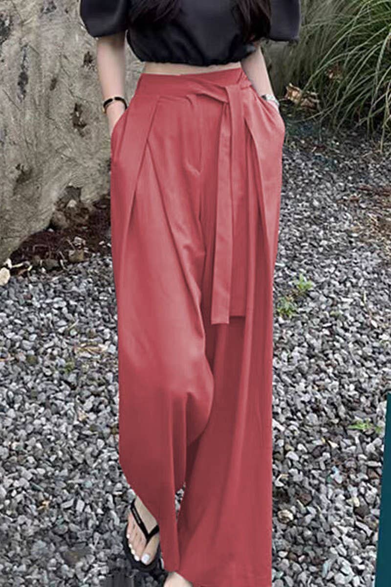 CWBLP00918_ELEGANT GREY DRAPEY WIDE-LEG PANTS FOR WOMEN