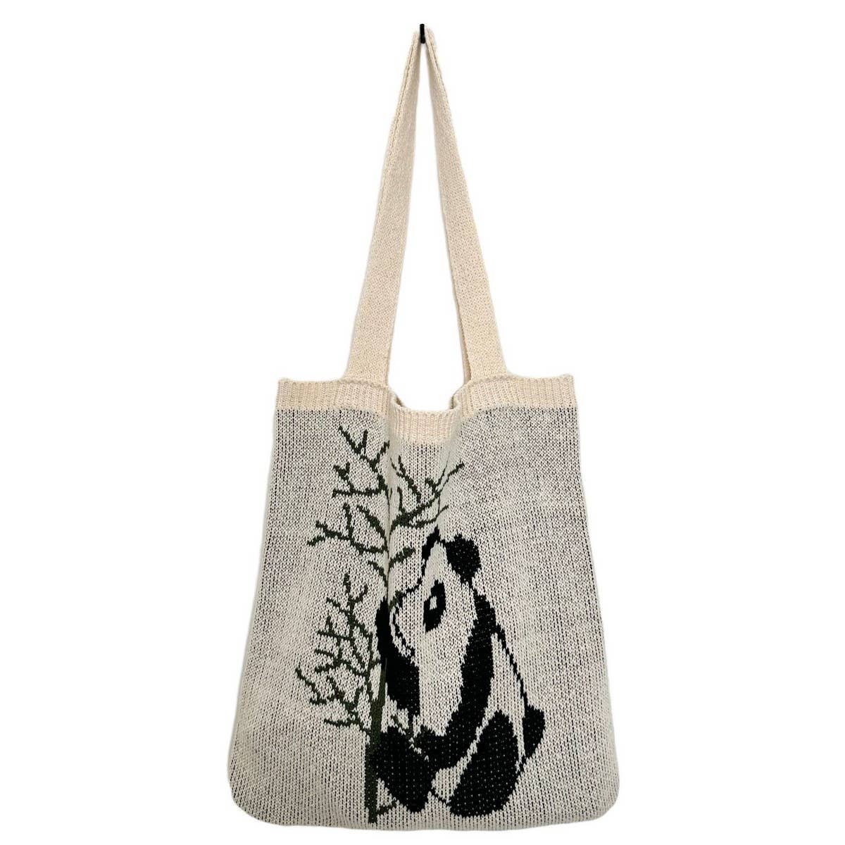 CWAB4581_PANDA PATTERN KNITTED HOLLOW WOVEN SHOULDER BAG