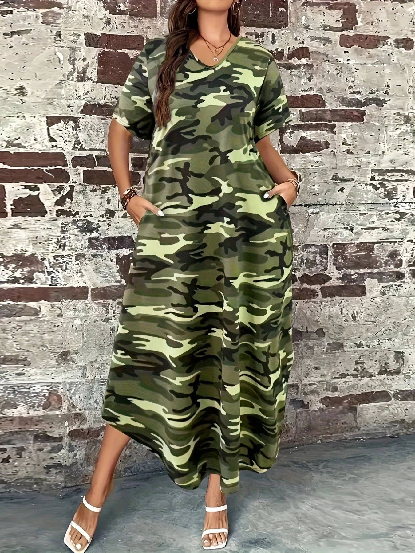 Long loose camouflage printed dress