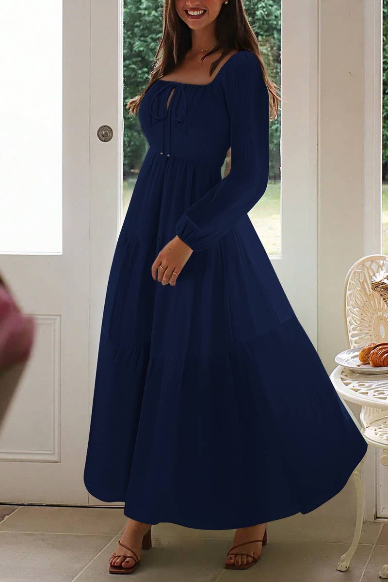 CWDMD01183_LONG SLEEVE SQUARE NECK CASUAL VACATION DRESS