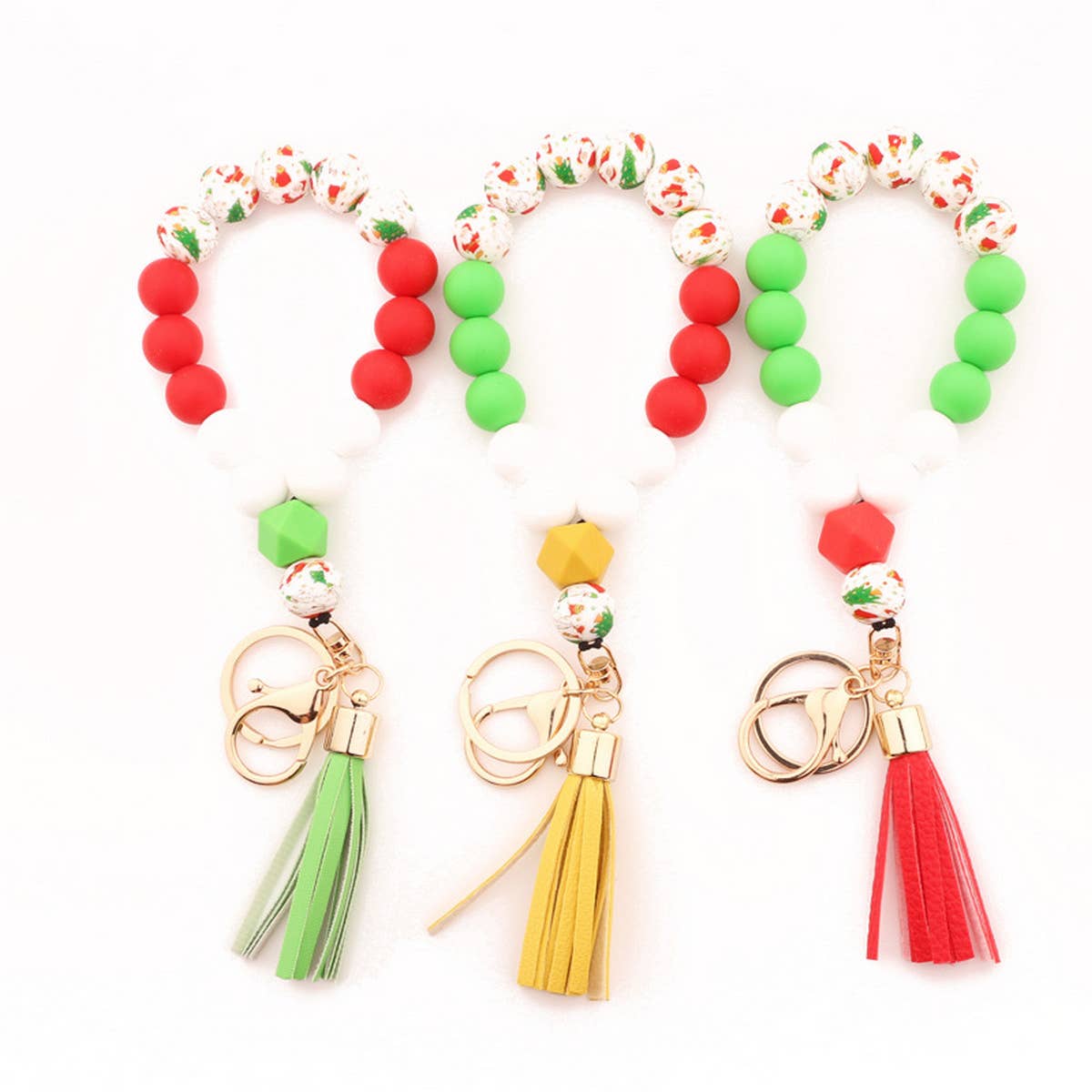 CHRISTMAS NEW SILICONE BEAD BRACELET KEYCHAIN