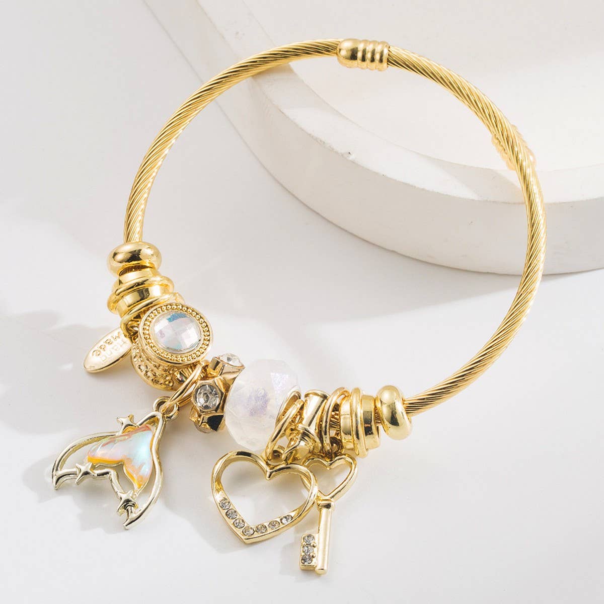 Adjustable Mermaid Tail Heart Key Couple Bracelet_CWMM8563