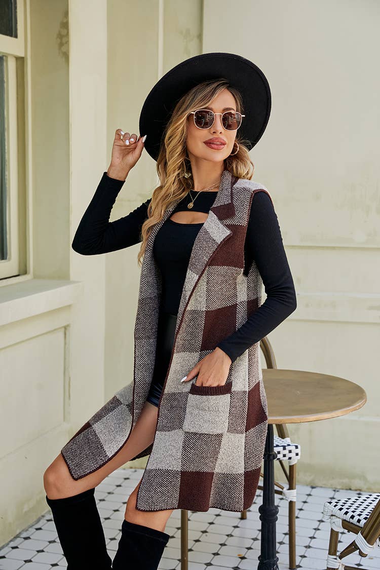 KNIT SLEEVELESS VEST SWEATER LONG WAISTCOAT