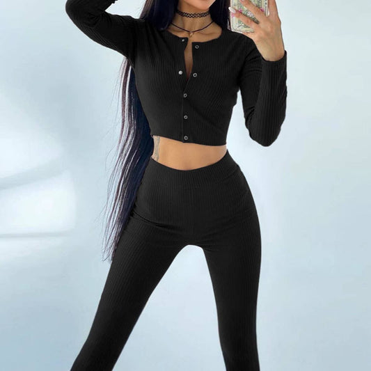 SHORT LONG-SLEEVE TOP AND PANTS FLARED PANTS SUIT