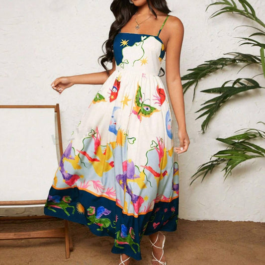 PRINT HALTER CASUAL FASHION HOLIDAY STYLE DRESS