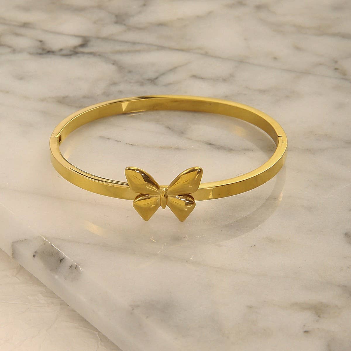 18K Butterfly Cuff Bracelet in Stainless Steel_CWAJE4607