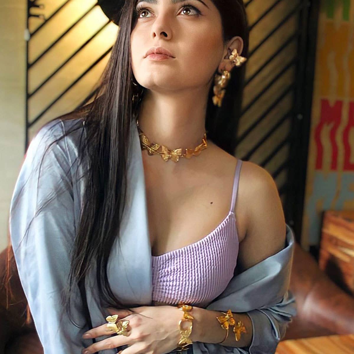 VINTAGE BUTTERFLY NECKLACE EARRINGS RING SET