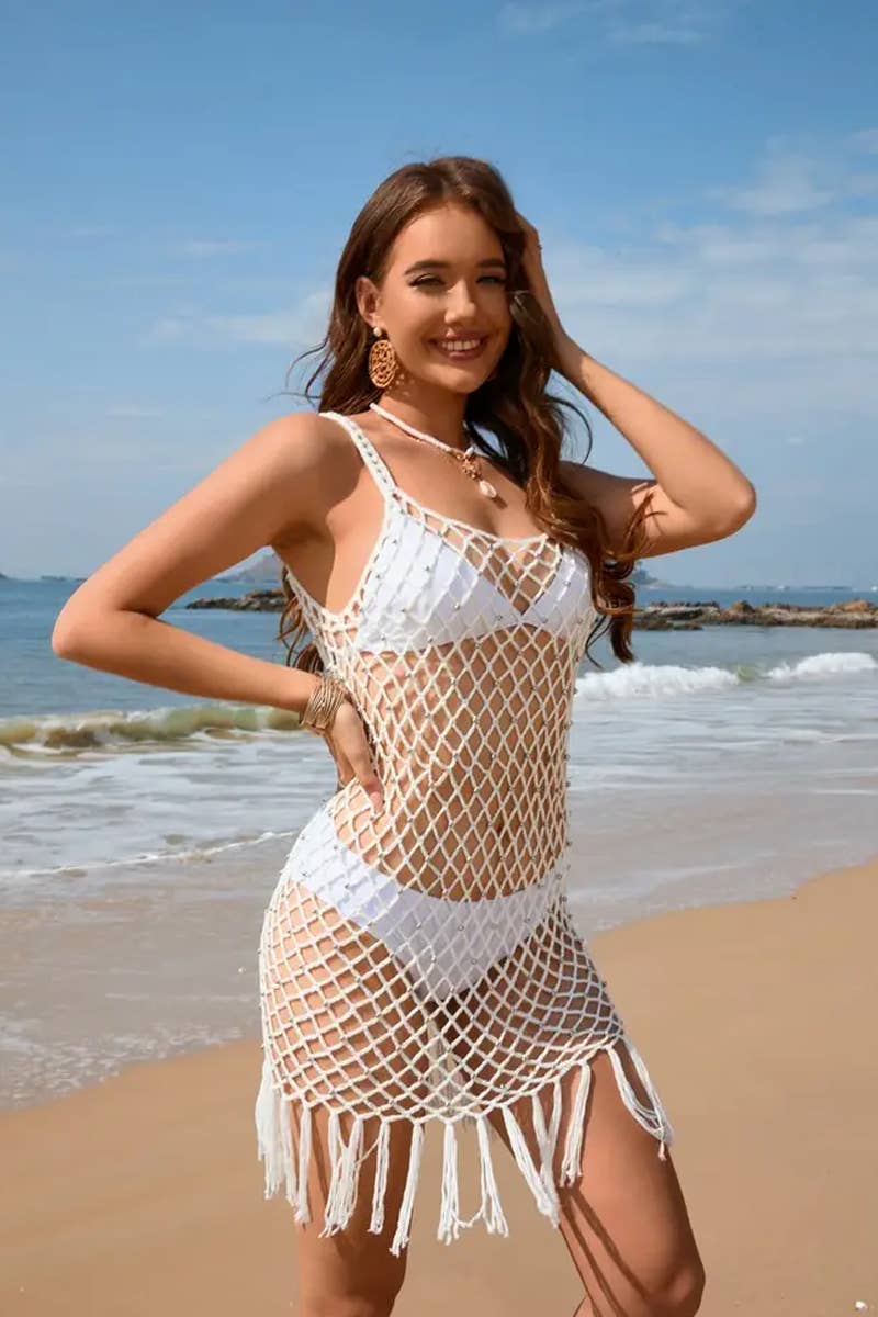 CWDSD7358_SPRING AND SUMMER SEXY TASSEL BEACH COVER-UP