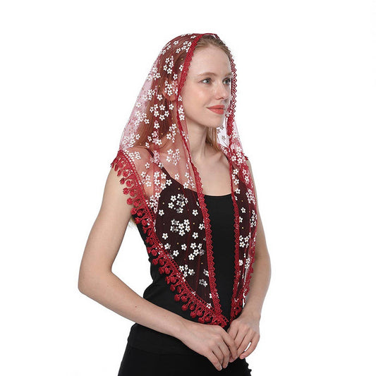 SOLID COLOR TASSEL FLOWER TRIANGLE LACE VEIL_CWMM1987